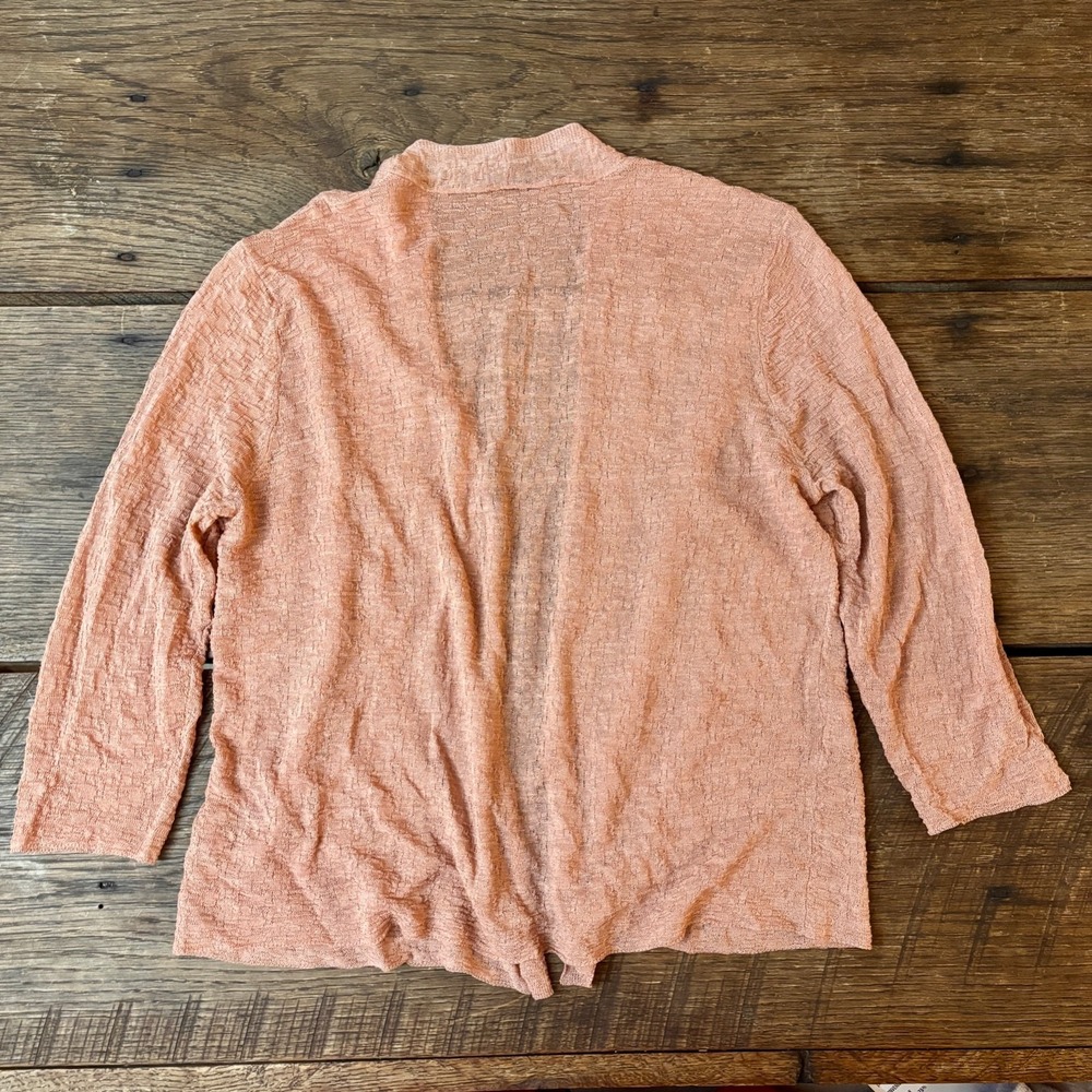 Eileen Fisher Organic Linen Blend Open-Front Cropped Cardigan Coral Size M - Picture 6 of 7